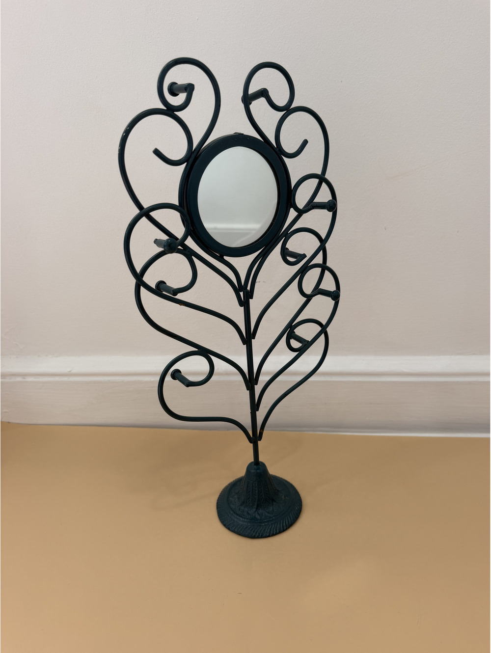 Vintage Green Vanity Mirror Jewelry Stand Tabletop Mirror 16" Tall